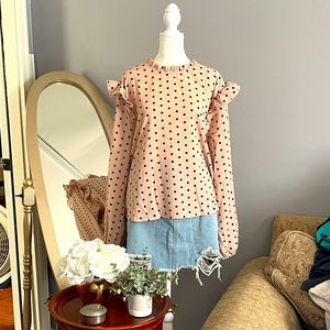Frill long sleeve polka dot blouse